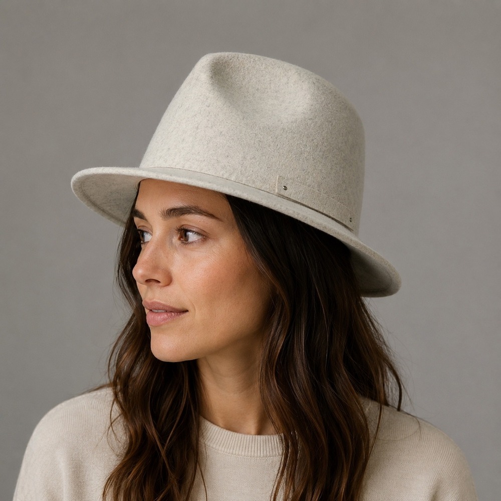 Anthropologie Amelia Women's 100%‎ Wool Fedora Hat Cream Gray Heather One Size